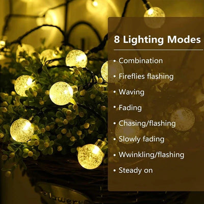 Guirlande Solaire Extérieur Globe Cristal 60 LED, 8 Modes IP65