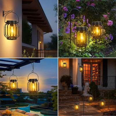 Lanterne Solaire Suspendue Métal Ampoule Edison Extérieur