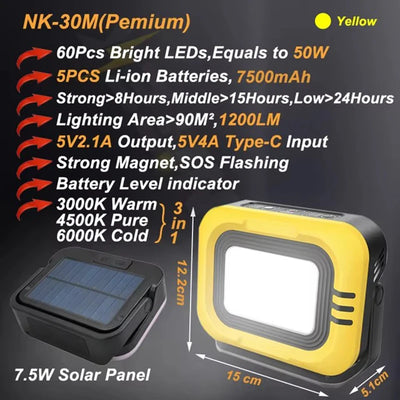 Lampe Solaire de Camping Portable Rechargeable