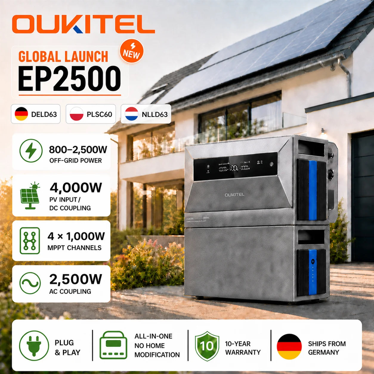 Centrale Solaire de Balcon OUKITEL EP2500 2500 W 2048 Wh