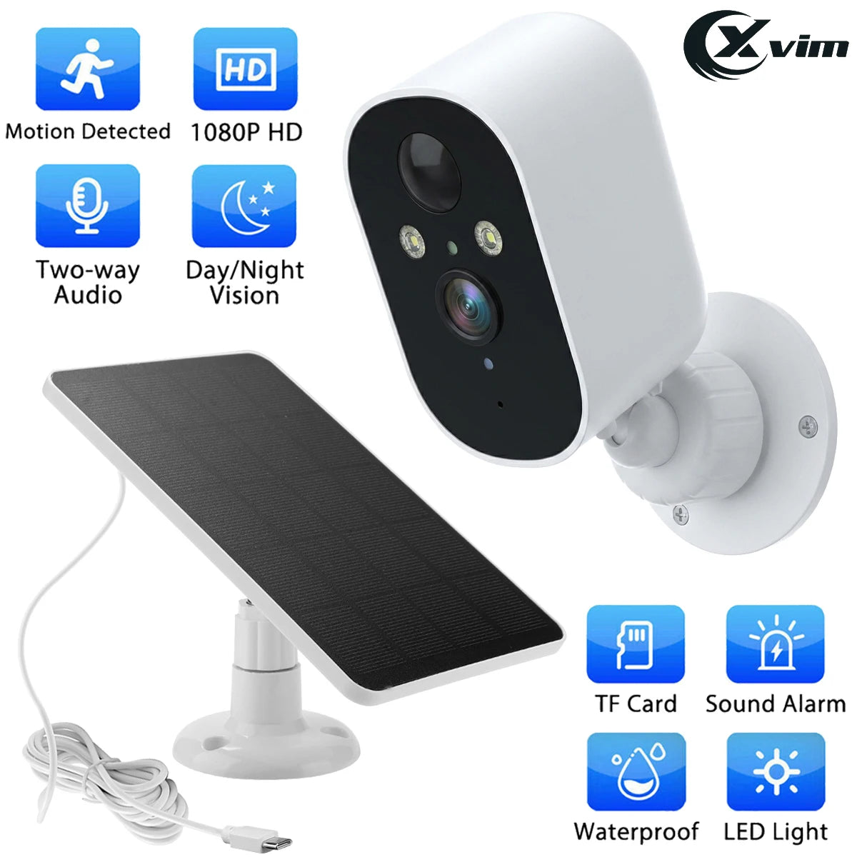 Caméra Solaire WiFi 1080P Zoom 4X Détection Humaine PIR