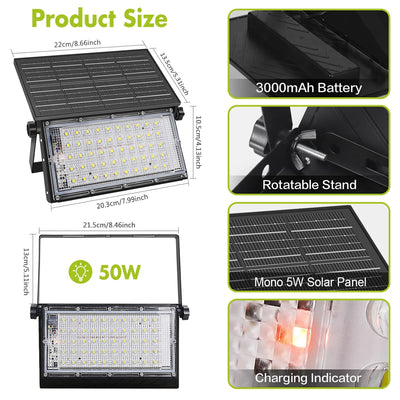 Projecteur Solaire Portable Pliable LED Étanche Sécurité Extérieur