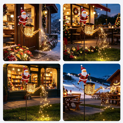 Lanterne Solaire Père Noël Arrosoir Lumineux en Métal