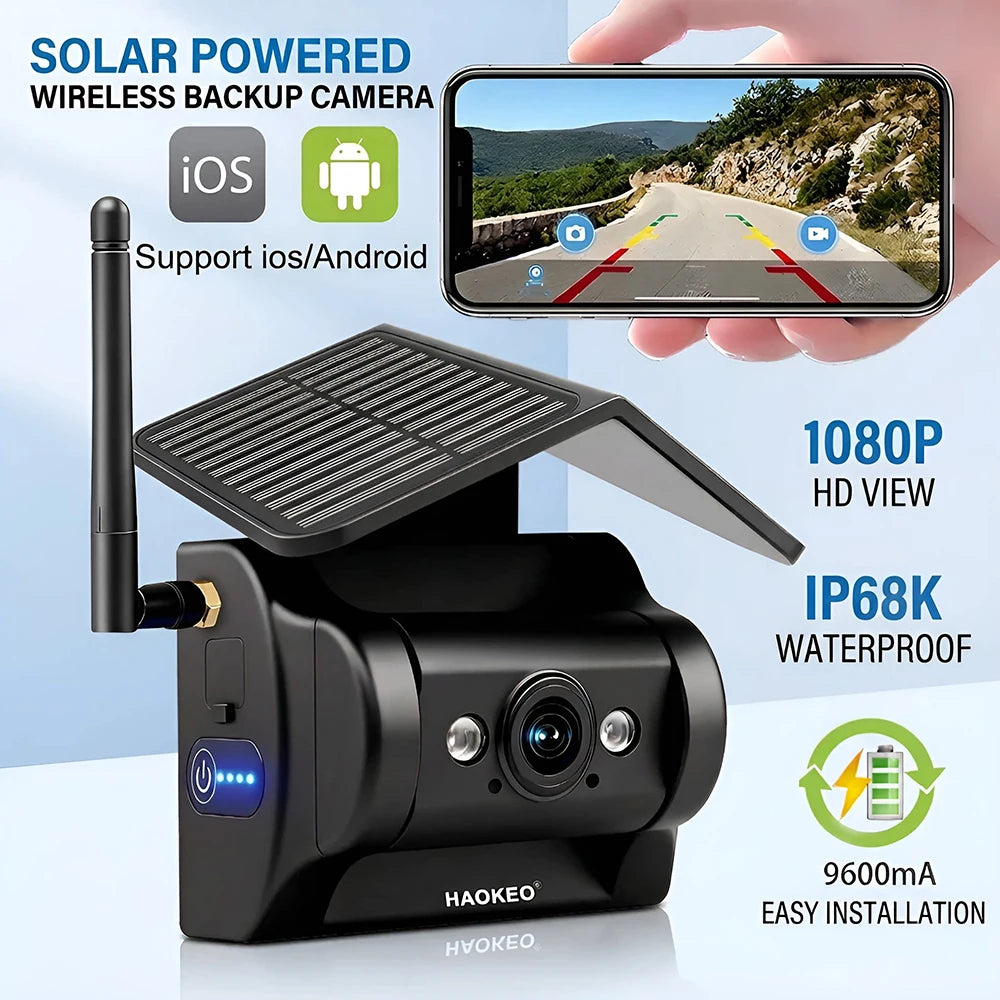 Caméra de Recul Solaire WiFi 1080P IP68 Camion et Camping-Car