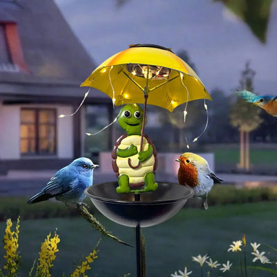 Statue Solaire Animaux Parapluie Lumineux avec Mangeoire