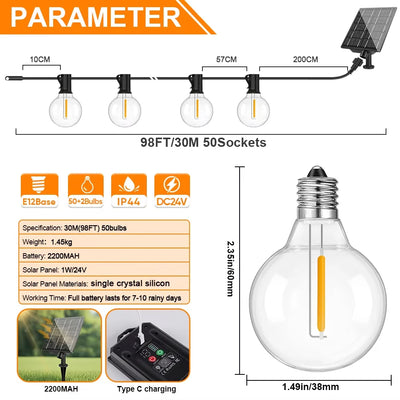 Guirlande Solaire Extérieure G40 LED Étanche Jardin Café