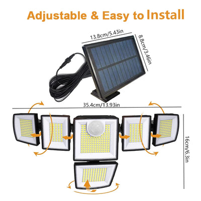 Projecteur Solaire 496 LED Détecteur Mouvement 6 Têtes 360°
