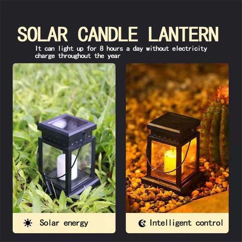 Lanterne Solaire Extérieure Bougie LED Effet Flamme, Crépuscule à l'Aube