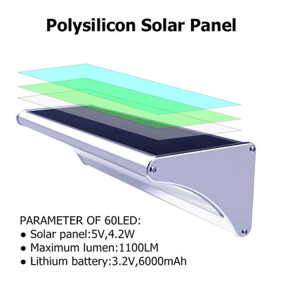 Lampe Solaire Extérieur Détecteur de Mouvement 60 LED 6000mAh
