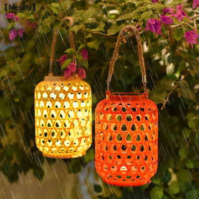 Lanterne Solaire Suspendue en Rotin Style Campagnard