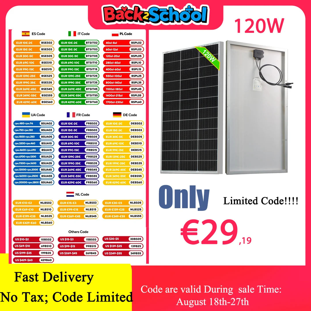 Panneau Solaire Rigide Verre Monocristallin 120W