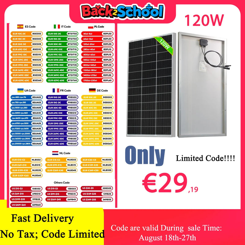 Panneau Solaire Rigide Verre Monocristallin 120W – contenu du pack et accessoires fournis