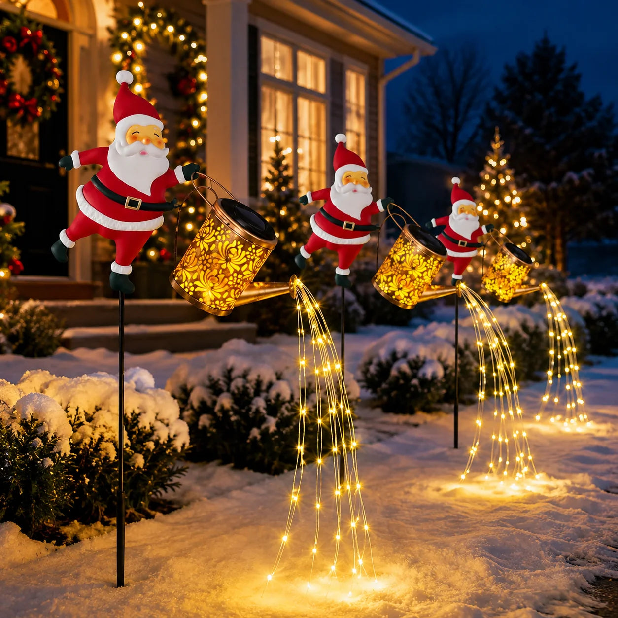 Lanterne Solaire Père Noël Arrosoir LED Multicolore