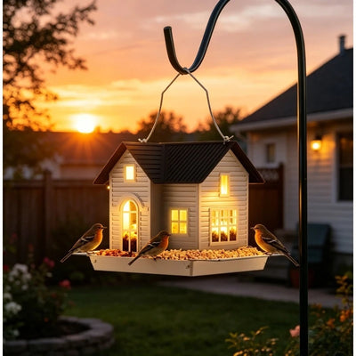 Mangeoire Solaire à Oiseaux en Fer Forme Maison à Suspendre