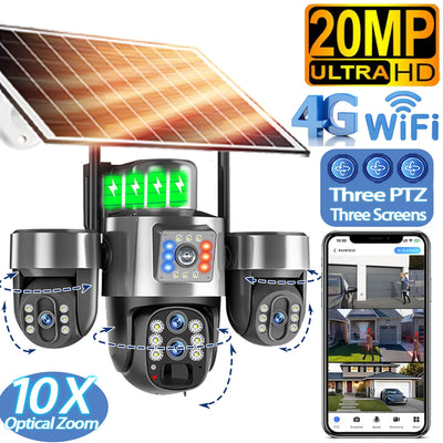 Caméra de Surveillance Solaire V380 Pro 4G 20MP 4 Objectifs
