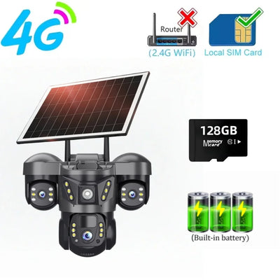 Caméra Solaire 4G Triple Objectif 8K Extérieure