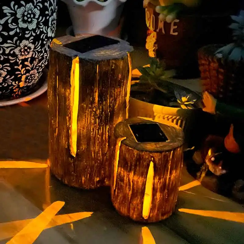 Lampe Solaire Souche d'Arbre Décorative Jardin