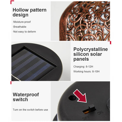 Lanterne Solaire Extérieure Rétro Ajourée en Métal Bronze