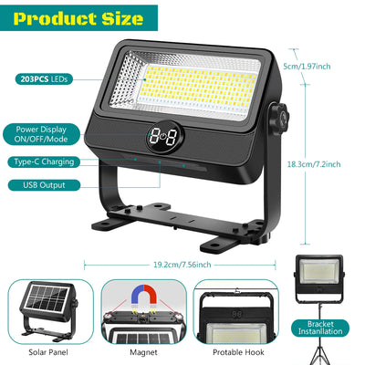 Projecteur Solaire Portable 10000lm 4 Modes IP65 Camping