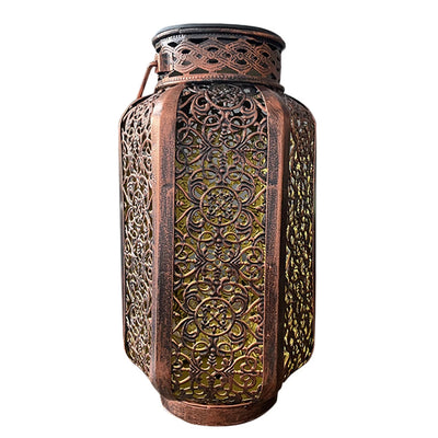 Lanterne Solaire Extérieure Rétro Ajourée en Métal Bronze