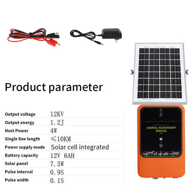 Électrificateur de Clôture Solaire 10 km 12 kV 1,2 J 12V 6 Ah