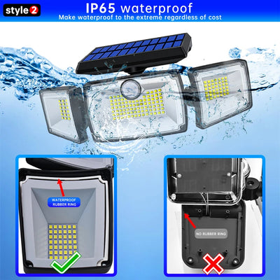 Projecteur Solaire 167 LED 3 Têtes Réglables Détecteur Mouvement
