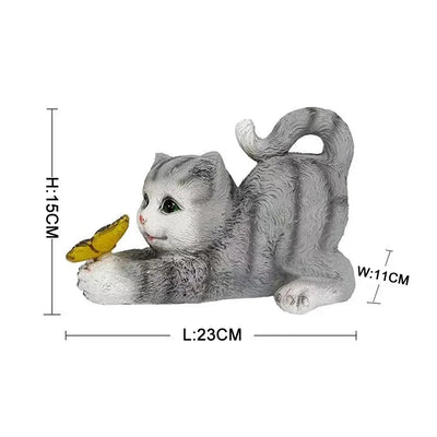 Lampe Solaire Décorative Chat et Papillon de Jardin