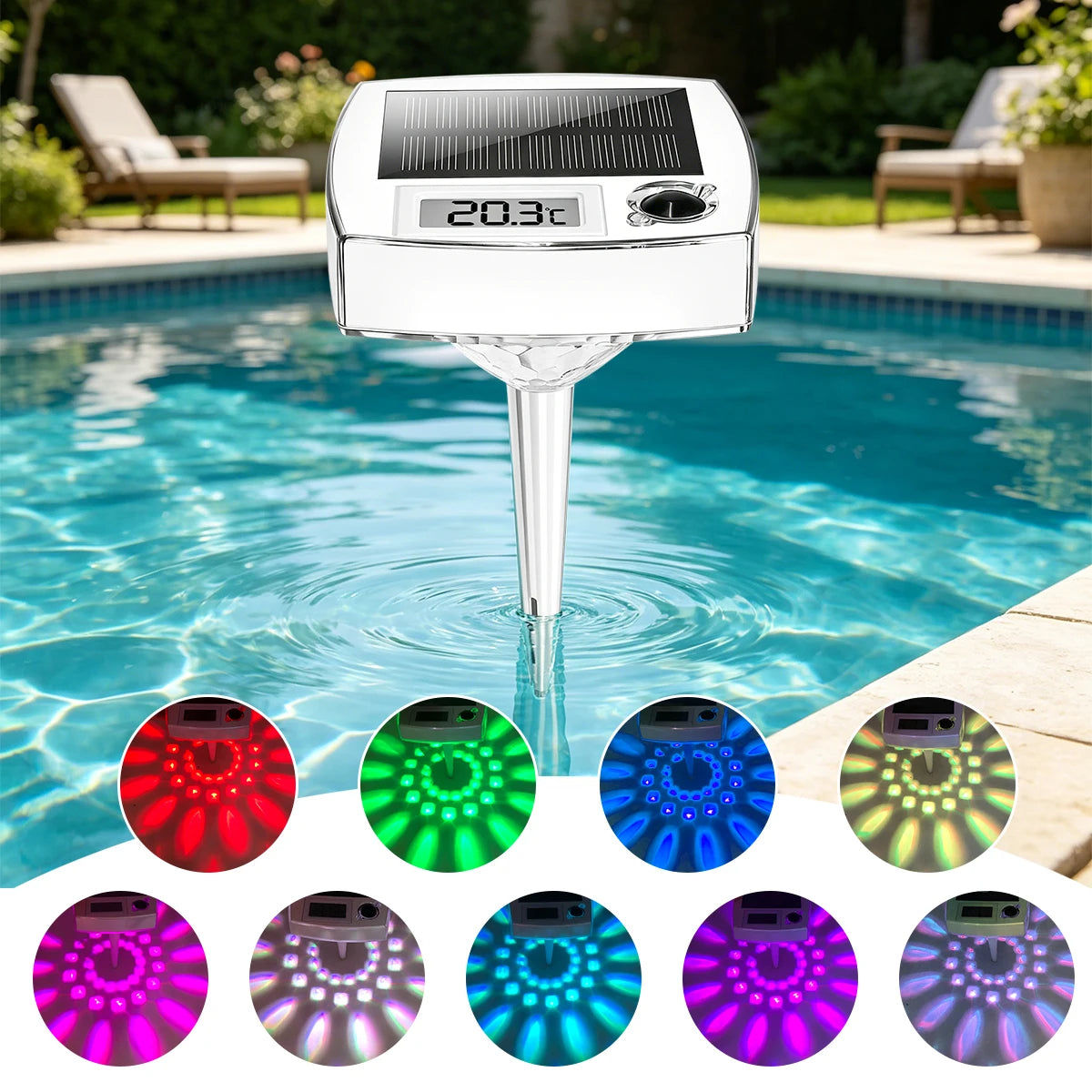 Thermomètre Solaire de Piscine Flottant LED IP68