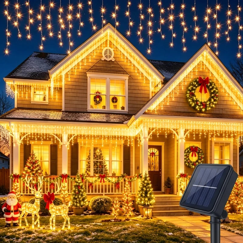 Guirlande Solaire Gouttelettes LED Escalier et Toiture Noël