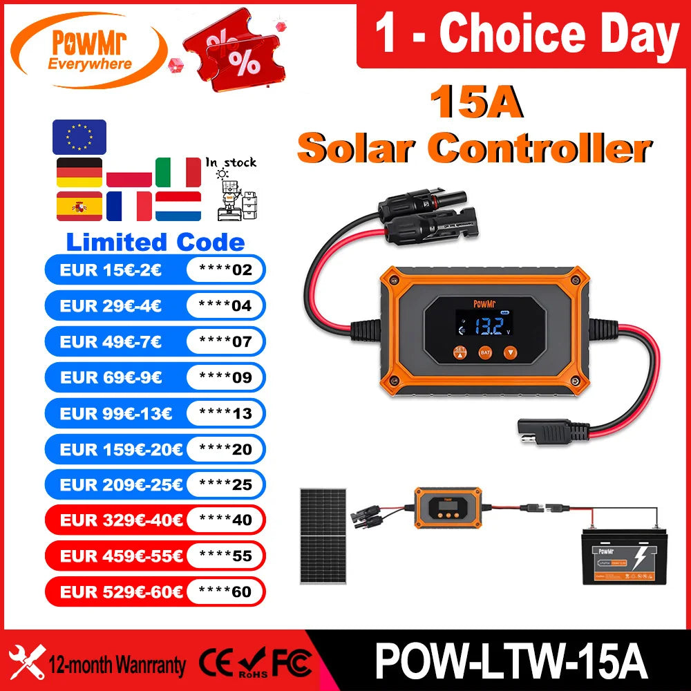 Régulateur de Charge Solaire MPPT 15A 12V 24V