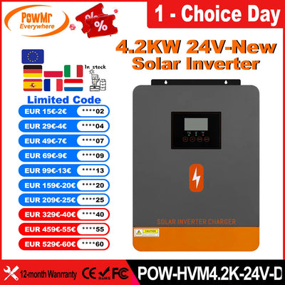 Onduleur Solaire Hybride 4,2kW 24V MPPT 100A