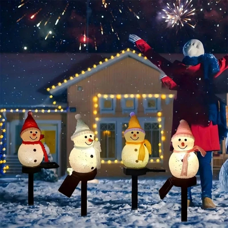Piquet Solaire Noël Bonhomme de Neige LED Blanc Chaud
