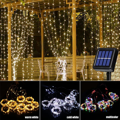 Rideau Lumineux Solaire 300 LED Étanche Noël