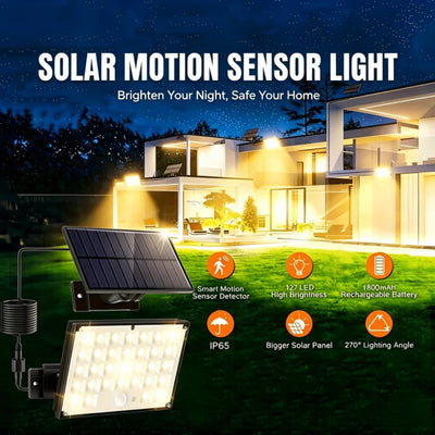 Projecteur Solaire 127 LED Blanc Chaud Détecteur Mouvement IP65