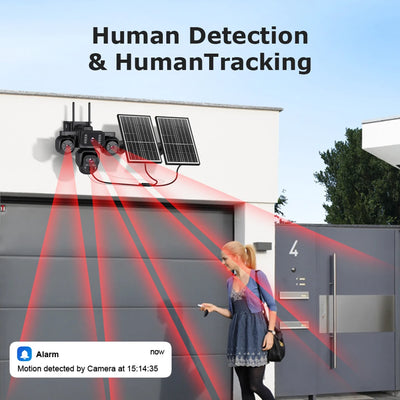 Caméra de Surveillance Solaire 4G 4 Objectifs 4 Écrans PIR