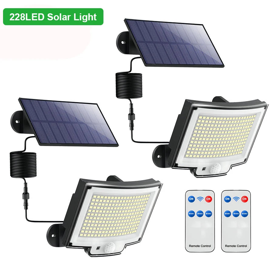 Réverbère solaire LED 328 avec capteur PIR et télécommande pour jardin