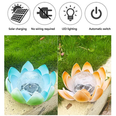 Lampe solaire boule craquelée éclairant une terrasse