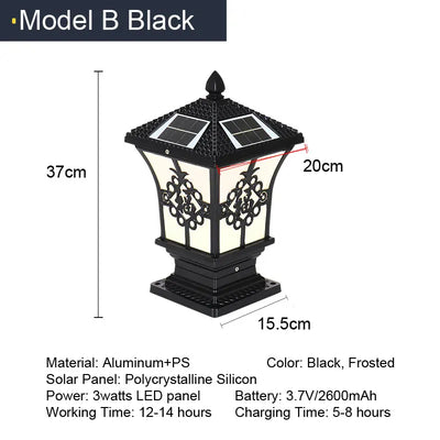 Lampe Solaire Pilier Jardin Décoration Étanche