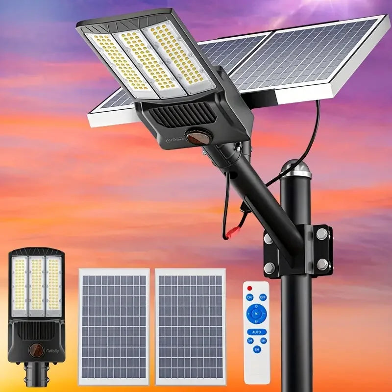 Réverbère solaire à 2 panneaux avec détecteur de mouvement pour jardin