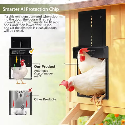 Porte Automatique de Poulailler Solaire Étanche Anti-Pincement, Écran LCD
