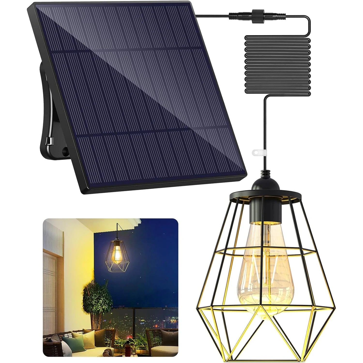 Lampe Solaire Suspendue Lustre de Jardin Blanc Chaud