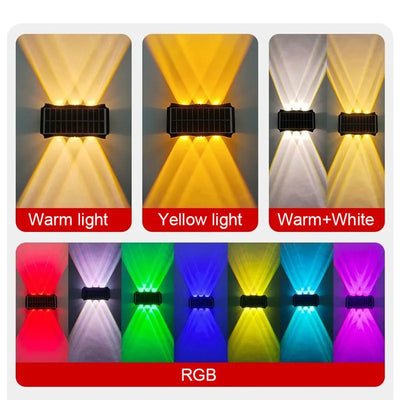 Applique Murale Solaire Extérieur Bidirectionnelle RGB Blanc Chaud 4 à 8 LED
