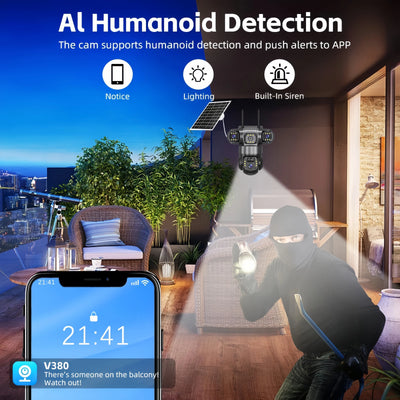Caméra de Surveillance Solaire V380 Pro 3 Objectifs 360°