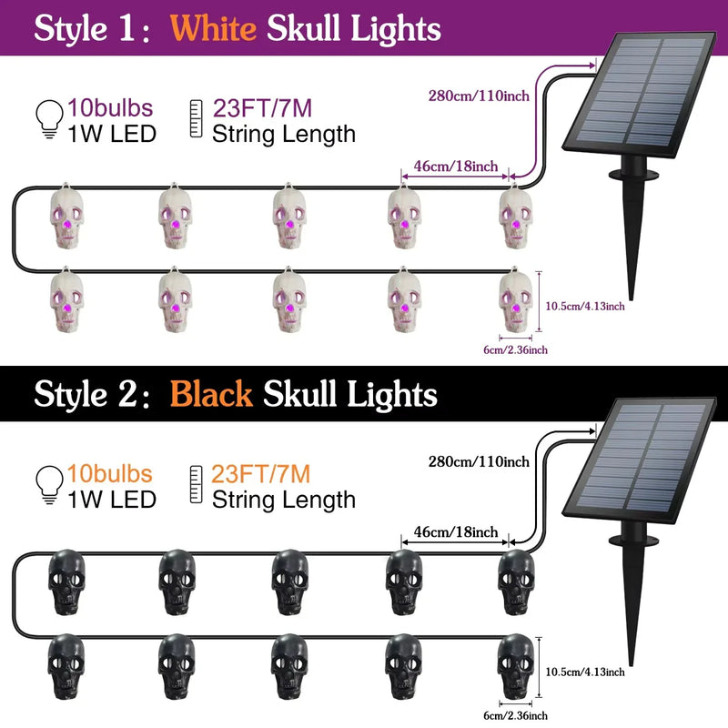 Guirlande solaire crâne Halloween 10 LED pour jardin