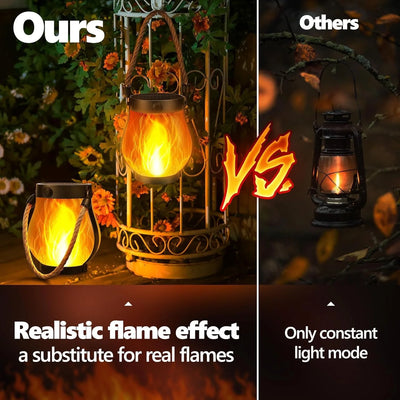 Lanterne Solaire Extérieure Effet Flamme 3D Suspendue