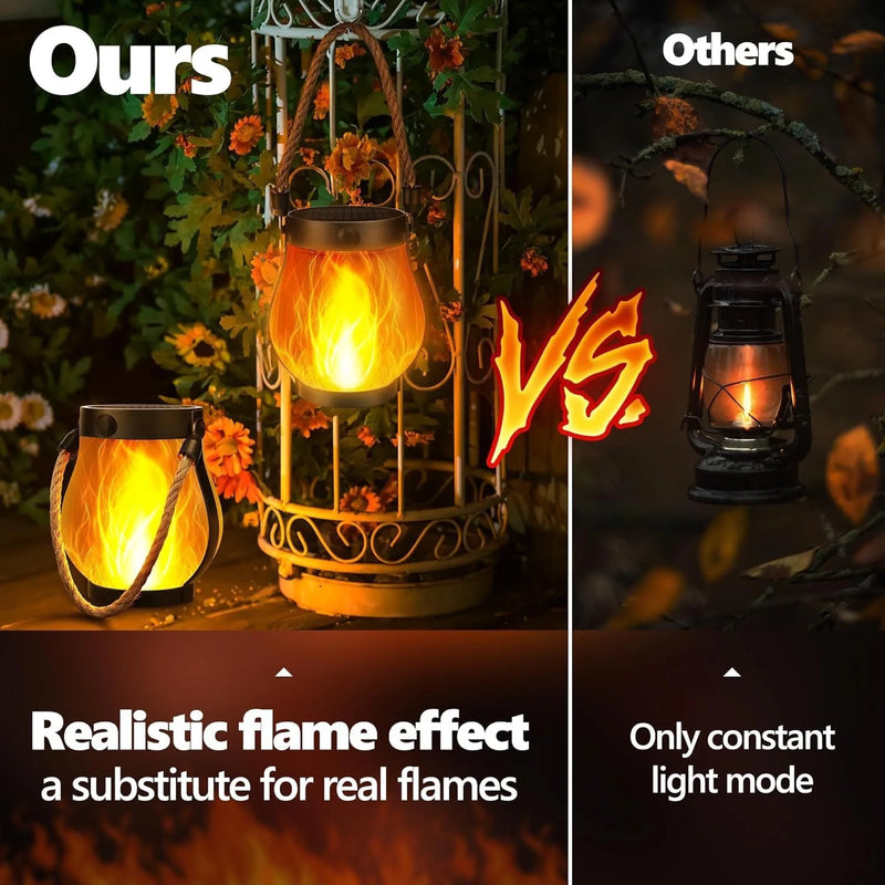 Lanterne Solaire Extérieure Effet Flamme 3D Suspendue