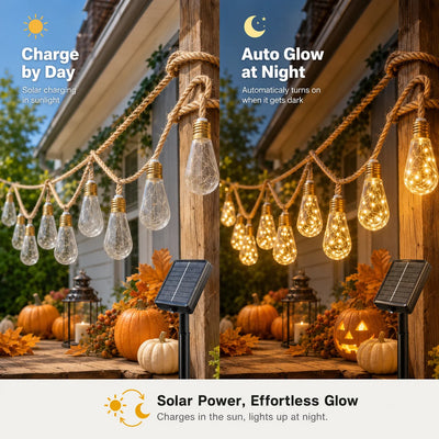 Guirlande Solaire Extérieur Corde de Chanvre Ampoules Edison