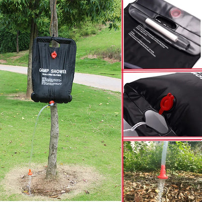 Sac de Douche Solaire 20 L Noir pour Voyage et Plage