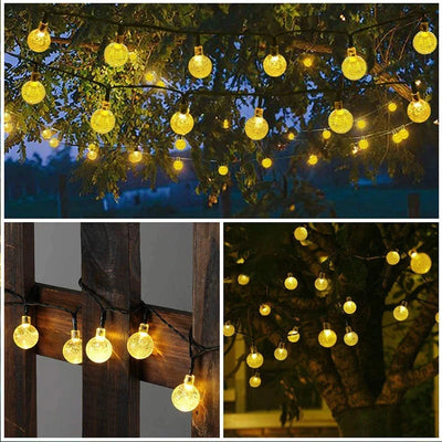 Guirlande Solaire Extérieur Globe Cristal 60 LED, 8 Modes IP65