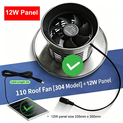 Extracteur Solaire de Toiture 12V Inox 304 avec Capot de Cheminée